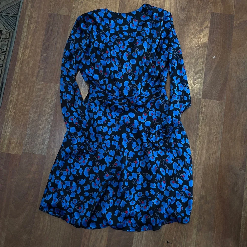 EQUIPMENT Collie Wrap Dress Mini Size Small Blue Black Pleated Chic Silky French